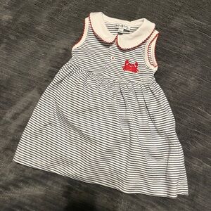 Nautical Striped Kids Dress with Red Crab Accent | Magnolia Baby | 6 Months